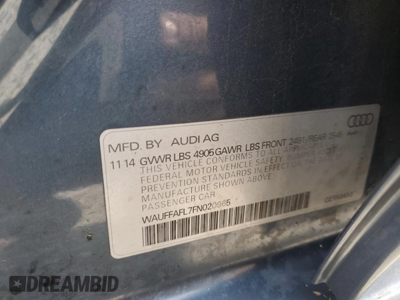 2015 Audi A4 Premium Plus with VIN WAUFFAFL7FN020965, listed as a Copart auction lot 45794985 with 136,897 mi miles and Salvage Title. Bid and sale history available at carsss.com. Image 12.