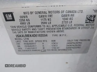 2013 GMC Terrain SLE with VIN 2GKALMEK4D6183594, listed as a IAAI auction lot 41018851 with 178,848 mi miles. Bid and sale history available at carsss.com. Image 9.