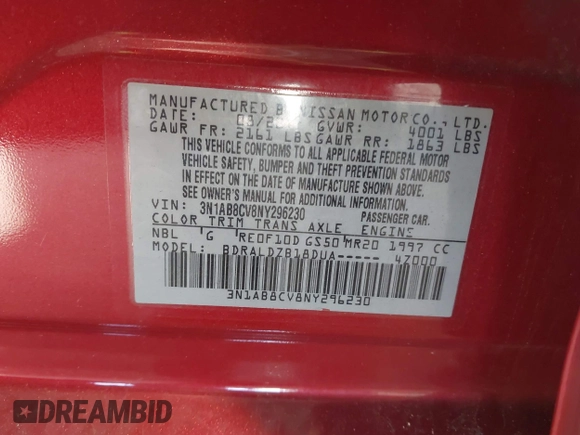 2022 Nissan Sentra SV with VIN 3N1AB8CV8NY296230, listed as a IAAI auction lot 41931030 with 108,696 mi miles and . Bid and sale history available at DreamBid. Image 9.