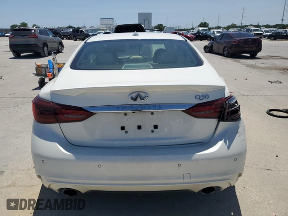 2020 Infiniti Q50 Luxe z VIN JN1EV7AP3LM202939, wystawiony jako Copart lot #57025175 z przebiegiem Nie podano mil oraz Szkoda całkowita • Salvage title. Historia ofert i sprzedaży dostępna na DreamBid. Obrazek 6.