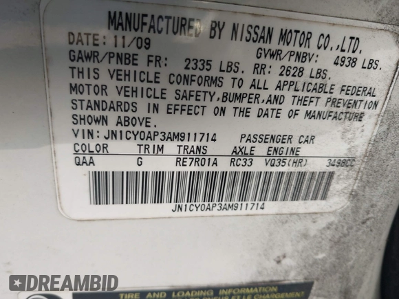 2010 Infiniti M with VIN JN1CY0AP3AM911714, listed as a IAAI auction lot 42750080 with 277,474 mi miles and . Bid and sale history available at DreamBid. Image 9.