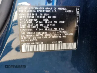 2019 Volkswagen Atlas SEL Premium z VIN 1V2NR2CA9KC602262, wystawiony jako Copart lot #54490045 z przebiegiem 57 367 mil mil oraz Szkoda całkowita • Salvage title. Historia ofert i sprzedaży dostępna na DreamBid. Obrazek 13.