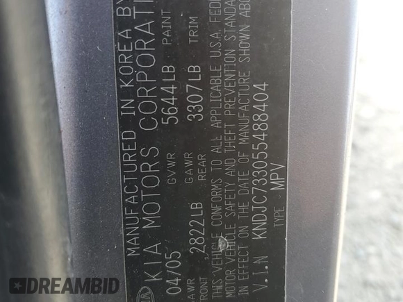 2005 Kia Sorento LX z VIN KNDJC733055488404, wystawiony jako Copart lot #60731165 z przebiegiem 189 749 mil mil oraz Szkoda całkowita • Salvage title. Historia ofert i sprzedaży dostępna na DreamBid. Obrazek 13.