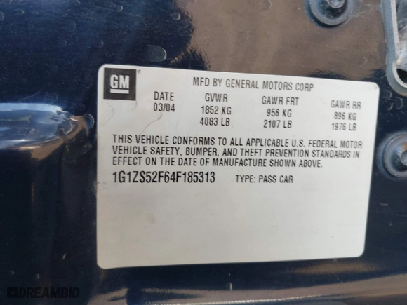 2004 Chevrolet Malibu with VIN 1G1ZS52F64F185313, listed as a IAAI auction lot 41594088 with 178,172 mi miles. Bid and sale history available at carsss.com. Image 9.