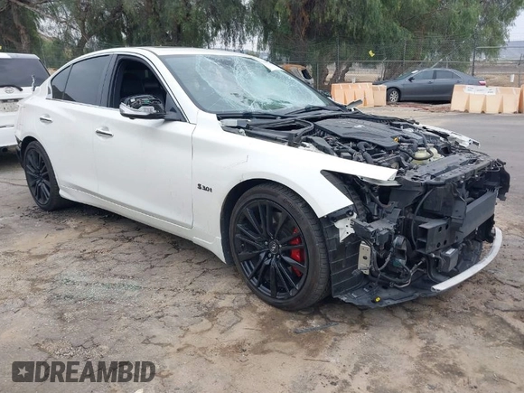 2019 Infiniti Q50 RED SPORT 400 with VIN JN1FV7AP3KM760521, listed as a IAAI auction lot 41469103 with 85,768 mi miles. Bid and sale history available at carsss.com. Image 1.