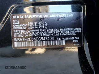 2016 BMW 7 Series 740i with VIN WBA7E2C54GG547404, listed as a Copart auction lot 40052803 with 94,008 mi miles. Bid and sale history available at carsss.com. Image 15.