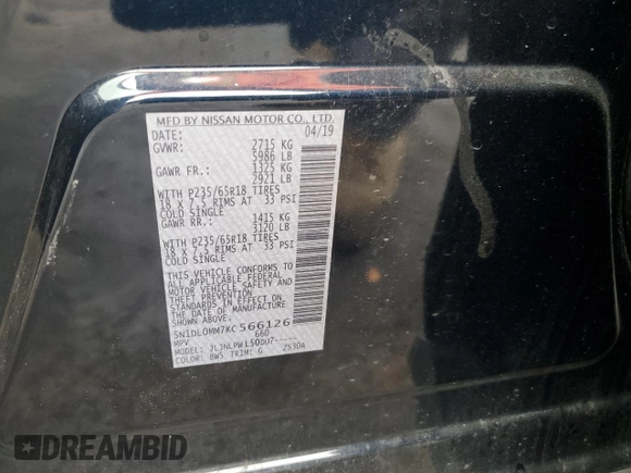 2019 Infiniti QX60 Luxe z VIN 5N1DL0MM7KC566126, wystawiony jako Copart lot #56410415 z przebiegiem 46 788 mil mil oraz Nie do naprawy • Non repairable. Historia ofert i sprzedaży dostępna na DreamBid. Obrazek 15.