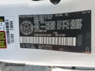 2014 Toyota Sienna LE AAS with VIN 5TDKK3DC3ES478801, listed as a Copart auction lot 56035165 with 163,271 mi miles and Non repairable. Bid and sale history available at DreamBid. Image 13.