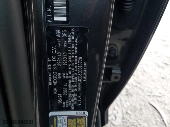 2025 Kia K4 EX with VIN 3KPFU4DE8SE013729, listed as a Copart auction lot 74285274 with 0 mi miles and Salvage Title. Bid and sale history available at carsss.com. Image 13.