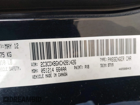 2012 Dodge Charger SE with VIN 2C3CDXBGXCH281426, listed as a IAAI auction lot 41848739 with 174,091 mi miles and . Bid and sale history available at DreamBid. Image 9.