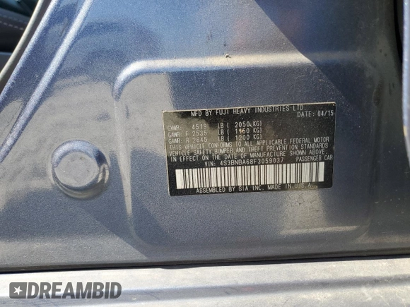 2015 Subaru Legacy 2.5i with VIN 4S3BNBA68F3059037, listed as a Copart auction lot 52205915 with 62,908 mi miles and Clean title. Bid and sale history available at DreamBid. Image 12.