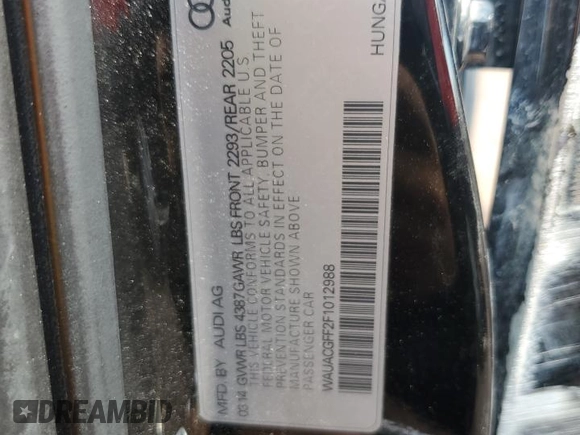 2015 Audi A3 Premium with VIN WAUACGFF2F1012988, listed as a Copart auction lot 59514345 with 80,249 mi miles and Salvage title. Bid and sale history available at DreamBid. Image 12.
