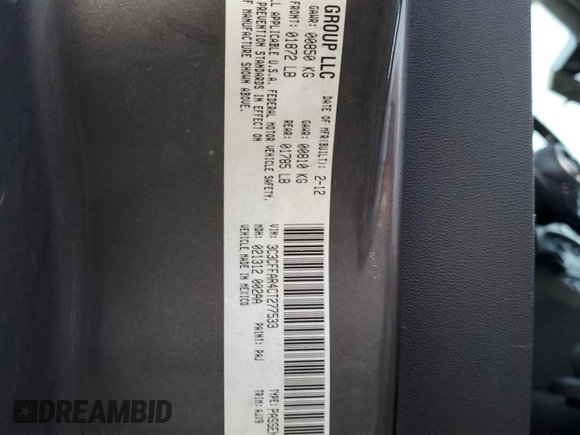 2012 FIAT 500 Pop with VIN 3C3CFFAR4CT277533, listed as a Copart auction lot 44550025 with 122,086 mi miles and Salvage title. Bid and sale history available at DreamBid. Image 12.