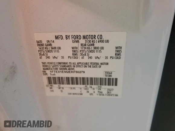 2014 Ford F-150 XL with VIN 1FTEX1EM2EKF50279, listed as a Copart auction lot 51327075 with 139,378 mi miles and Salvage Title. Bid and sale history available at carsss.com. Image 12.