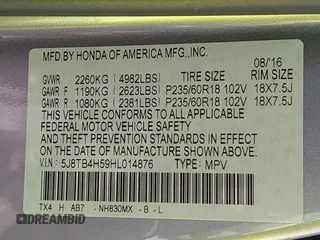 2017 Acura RDX w/Technology Pkg with VIN 5J8TB4H59HL014876, listed as a IAAI auction lot 42034309 with 57,472 mi miles. Bid and sale history available at carsss.com. Image 9.