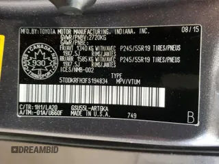 2015 Toyota Highlander Limited z VIN 5TDDKRFH3FS194834, wystawiony jako Copart lot #89077715 z przebiegiem 114 298 mil mil oraz Szkoda całkowita • Salvage title. Historia ofert i sprzedaży dostępna na DreamBid. Obrazek 13.