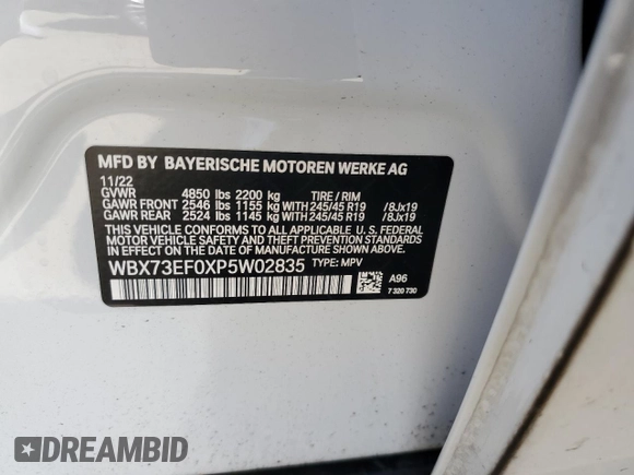 2023 BMW X1 xDrive28i with VIN WBX73EF0XP5W02835, listed as a Copart auction lot 48131313 with 257 mi miles and . Bid and sale history available at DreamBid. Image 13.