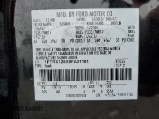 2009 Ford F-150 STX with VIN 1FTRX128X9FA31181, listed as a Copart auction lot 51261875 with 187,338 mi miles and Clean Title. Bid and sale history available at carsss.com. Image 12.