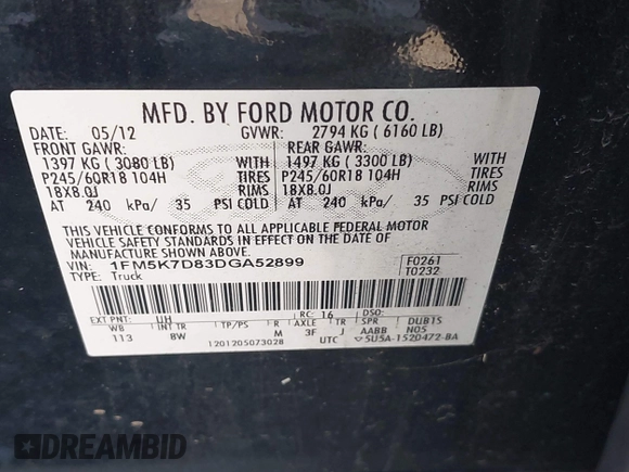 2013 Ford Explorer XLT with VIN 1FM5K7D83DGA52899, listed as a IAAI auction lot 42130601 with 177,551 mi miles. Bid and sale history available at carsss.com. Image 9.