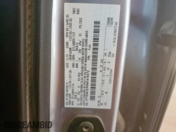2022 Ford F-150 XL с VIN 1FTEW1EP9NFA18372, выставлен на аукционе Copart как лот 65133785 с пробегом 131 488 миль миль и Чистый • Clean title. История ставок и продаж доступна на DreamBid. Изображение 12.