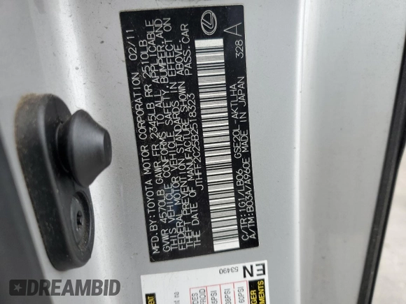 2011 Lexus IS 250 C with VIN JTHFF2C25B2518323, listed as a Copart auction lot 50931405 with 157,515 mi miles and Salvage title. Bid and sale history available at DreamBid. Image 12.