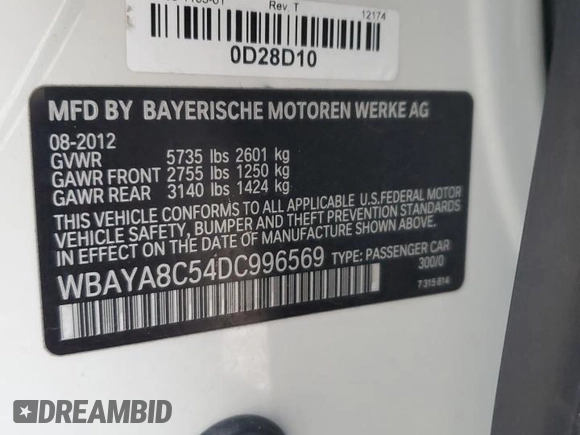 2013 BMW 7 Series 750i with VIN WBAYA8C54DC996569, listed as a Copart auction lot 74199774 with 107,871 mi miles and Salvage Title. Bid and sale history available at DreamBid. Image 12.