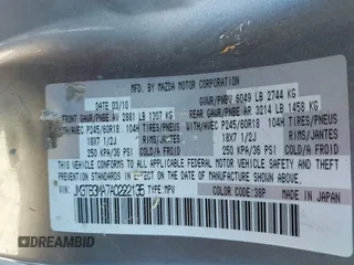 2010 Mazda CX-9 Grand Touring z VIN JM3TB3MA7A0222135, wystawiony jako IAAI lot #41321999 z przebiegiem Nie podano mil oraz . Historia ofert i sprzedaży dostępna na DreamBid. Obrazek 9.