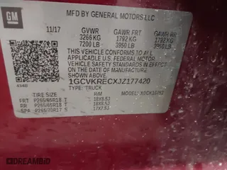 2018 Chevrolet Silverado 1500 LT with VIN 1GCVKRECXJZ177420, listed as a IAAI auction lot 41734246 with 124,315 mi miles. Bid and sale history available at carsss.com. Image 9.