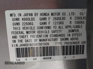 2006 Acura RL with VIN JH4KB16556C007009, listed as a IAAI auction lot 42544310 with 232,005 mi miles and . Bid and sale history available at DreamBid. Image 9.