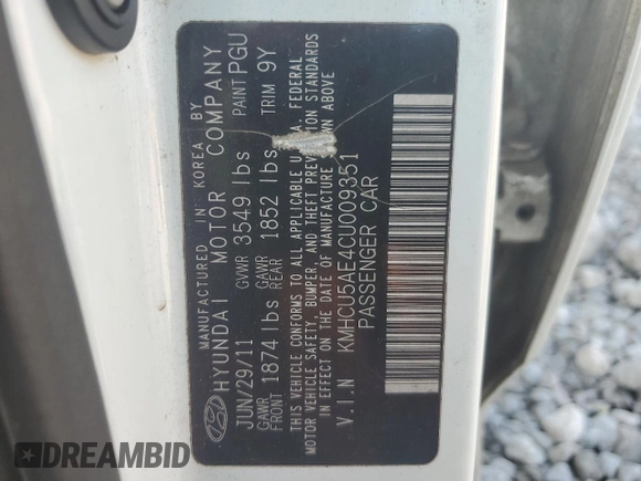 2012 Hyundai Accent SE with VIN KMHCU5AE4CU009351, listed as a Copart auction lot 61963395 with 138,384 mi miles and Clean title. Bid and sale history available at DreamBid. Image 12.