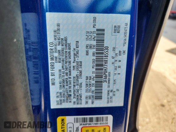 2017 Ford Fusion SE with VIN 3FA6P0H77HR185530, listed as a Copart auction lot 64722835 with 95,598 mi miles and Non repairable. Bid and sale history available at DreamBid. Image 13.