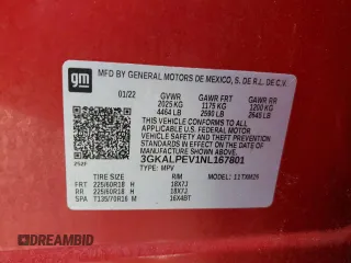 2022 GMC Terrain SLT with VIN 3GKALPEV1NL167801, listed as a Copart auction lot 48782995 with 17,944 mi miles and Salvage Title. Bid and sale history available at carsss.com. Image 13.