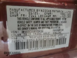 2021 Nissan Sentra SV z VIN 3N1AB8CVXMY234150, wystawiony jako Copart lot #58006045 z przebiegiem 49 308 mil mil oraz Szkoda całkowita • Salvage title. Historia ofert i sprzedaży dostępna na DreamBid. Obrazek 12.