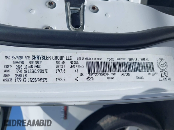 2013 Ram 1500 Express with VIN 1C6RR7KT2DS563274, listed as a IAAI auction lot 42202801 with 115,000 mi miles and . Bid and sale history available at DreamBid. Image 9.