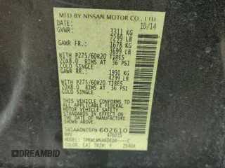 2015 Nissan Armada Platinum z VIN 5N1AA0NC6FN602610, wystawiony jako Copart lot #69121314 z przebiegiem 117 166 mil mil oraz Szkoda całkowita • Salvage title. Historia ofert i sprzedaży dostępna na DreamBid. Obrazek 16.