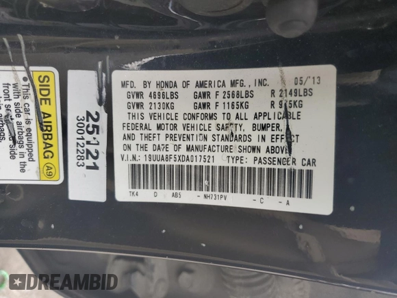 2013 Acura TL Technology z VIN 19UUA8F5XDA017521, wystawiony jako Copart lot #57166125 z przebiegiem 160 167 mil mil oraz Szkoda całkowita • Salvage title. Historia ofert i sprzedaży dostępna na DreamBid. Obrazek 12.