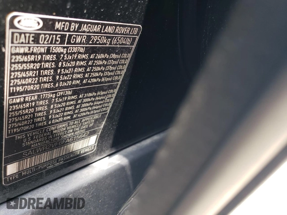2015 Land Rover Range Rover Sport HSE with VIN SALWR2VF6FA615642, listed as a Copart auction lot 61460915 with 106,463 mi miles and Clean title. Bid and sale history available at DreamBid. Image 13.