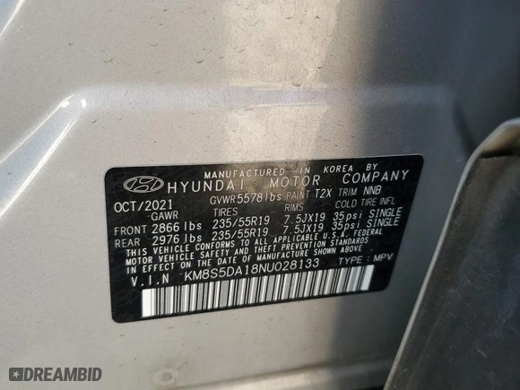 2022 Hyundai Santa Fe Hybrid Limited with VIN KM8S5DA18NU028133, listed as a Copart auction lot 87013324 with 78,591 mi miles and Salvage Title. Bid and sale history available at carsss.com. Image 16.