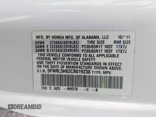 2012 Honda Odyssey EX-L with VIN 5FNRL5H62CB019238, listed as a IAAI auction lot 42524694 with 271,384 mi miles and . Bid and sale history available at DreamBid. Image 9.