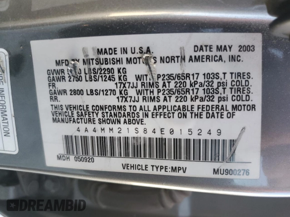 2004 Mitsubishi Endeavor LS with VIN 4A4MM21S84E015249, listed as a Copart auction lot 80442694 with 226,361 mi miles and Salvage Title. Bid and sale history available at carsss.com. Image 15.
