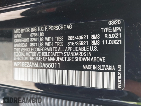 2020 Porsche Cayenne E-Hybrid z VIN WP1BE2AY6LDA55011, wystawiony jako IAAI lot #42242767 z przebiegiem 41 568 mil mil oraz . Historia ofert i sprzedaży dostępna na DreamBid. Obrazek 9.