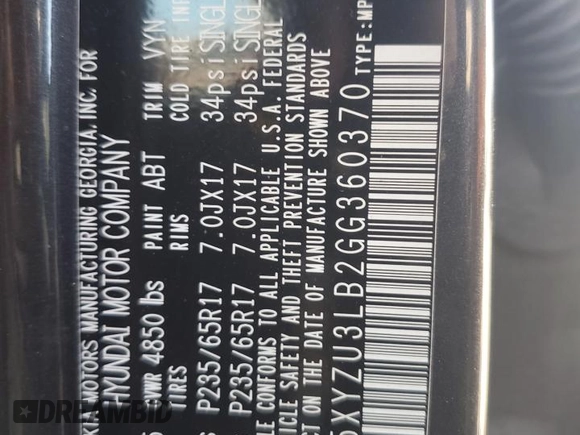 2016 Hyundai Santa Fe z VIN 5XYZU3LB2GG360370, wystawiony jako Copart lot #54521965 z przebiegiem 142 165 mil mil oraz Nie do naprawy • Non repairable. Historia ofert i sprzedaży dostępna na DreamBid. Obrazek 13.