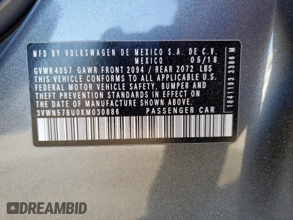 2019 Volkswagen Jetta S with VIN 3VWN57BU0KM030886, listed as a Copart auction lot 49614825 with 101,275 mi miles and Salvage title. Bid and sale history available at DreamBid. Image 13.
