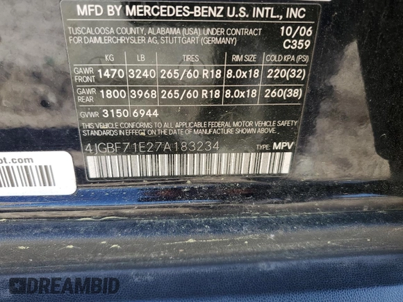 2007 Mercedes-Benz GL-Class with VIN 4JGBF71E27A183234, listed as a Copart auction lot 51326324 with 163,567 mi miles and Salvage Title. Bid and sale history available at carsss.com. Image 15.