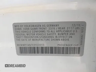 2012 Volkswagen CC Sport with VIN WVWMP7AN7CE504553, listed as a IAAI auction lot 42469902 with 141,634 mi miles and . Bid and sale history available at DreamBid. Image 9.