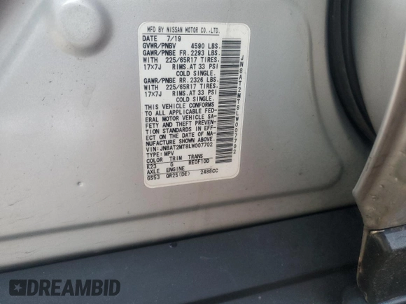 2020 Nissan Rogue SV с VIN JN8AT2MT8LW007702, выставлен на аукционе Copart как лот 41662435 с пробегом 42 337 миль миль и Списание • Salvage title. История ставок и продаж доступна на DreamBid. Изображение 15.
