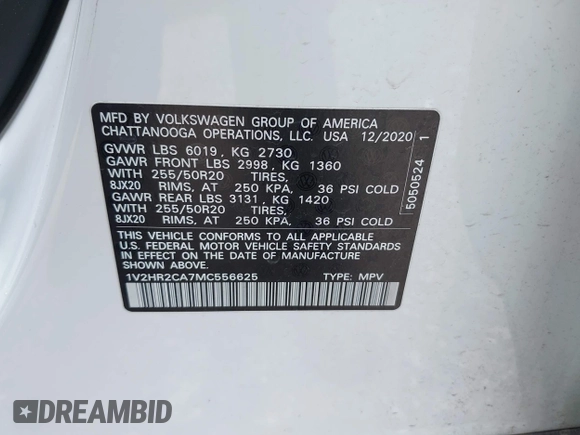 2021 Volkswagen Atlas SE with VIN 1V2HR2CA7MC556625, listed as a IAAI auction lot 42401730 with 75,261 mi miles and . Bid and sale history available at DreamBid. Image 9.