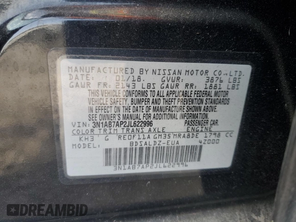 2018 Nissan Sentra SV with VIN 3N1AB7AP2JL622996, listed as a Copart auction lot 52317115 with 71,871 mi miles and Salvage Title. Bid and sale history available at DreamBid. Image 13.