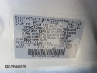 2017 Nissan Versa SV with VIN 3N1CN7AP1HL848232, listed as a Copart auction lot 61668525 with 59,578 mi miles and Salvage title. Bid and sale history available at DreamBid. Image 12.