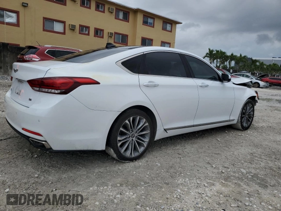 2017 Genesis G80 3.8L z VIN KMHGN4JE5HU182487, wystawiony jako Copart lot #56643395 z przebiegiem Nie podano mil oraz Szkoda całkowita • Salvage title. Historia ofert i sprzedaży dostępna na DreamBid. Obrazek 3.